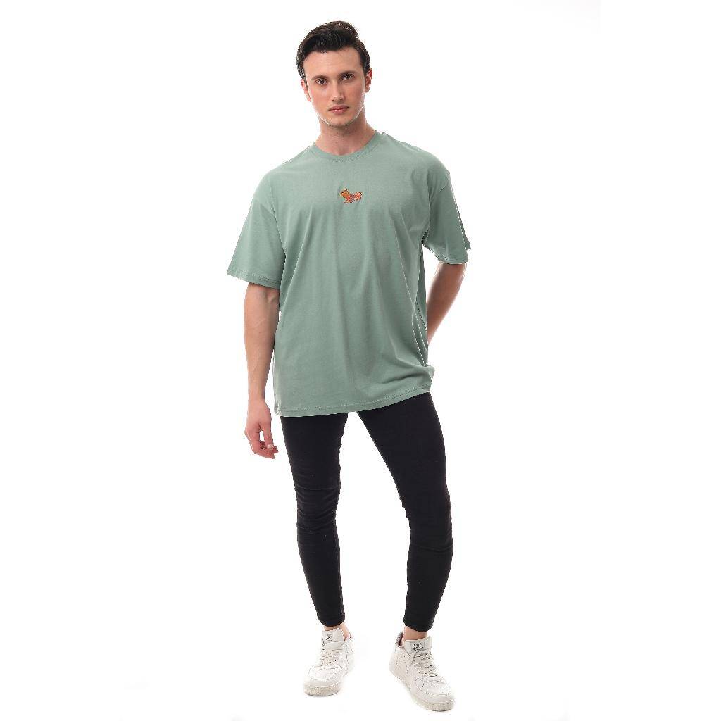 Sincap Nakışlı Relaxed Oversize Basic Erkek T-shirt Mint 6001 - 2