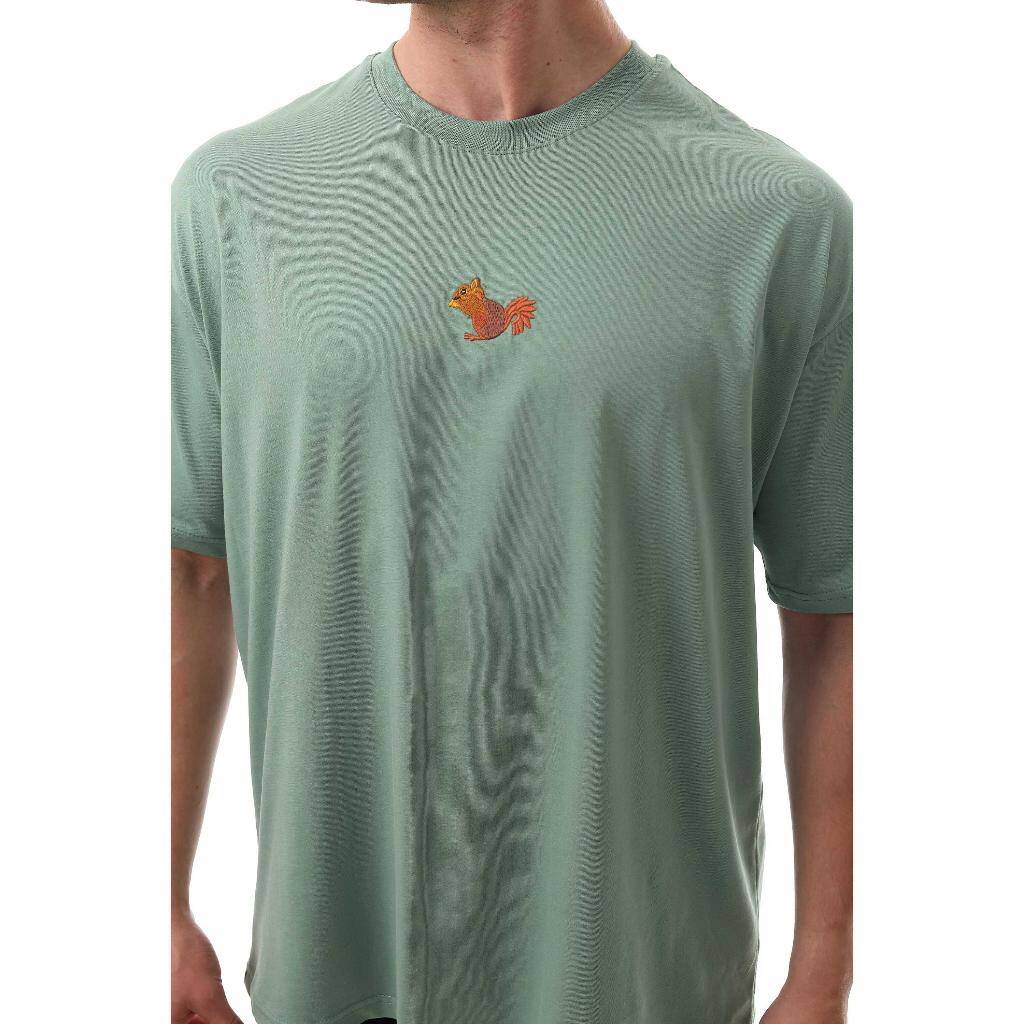 Sincap Nakışlı Relaxed Oversize Basic Erkek T-shirt Mint 6001 - 3