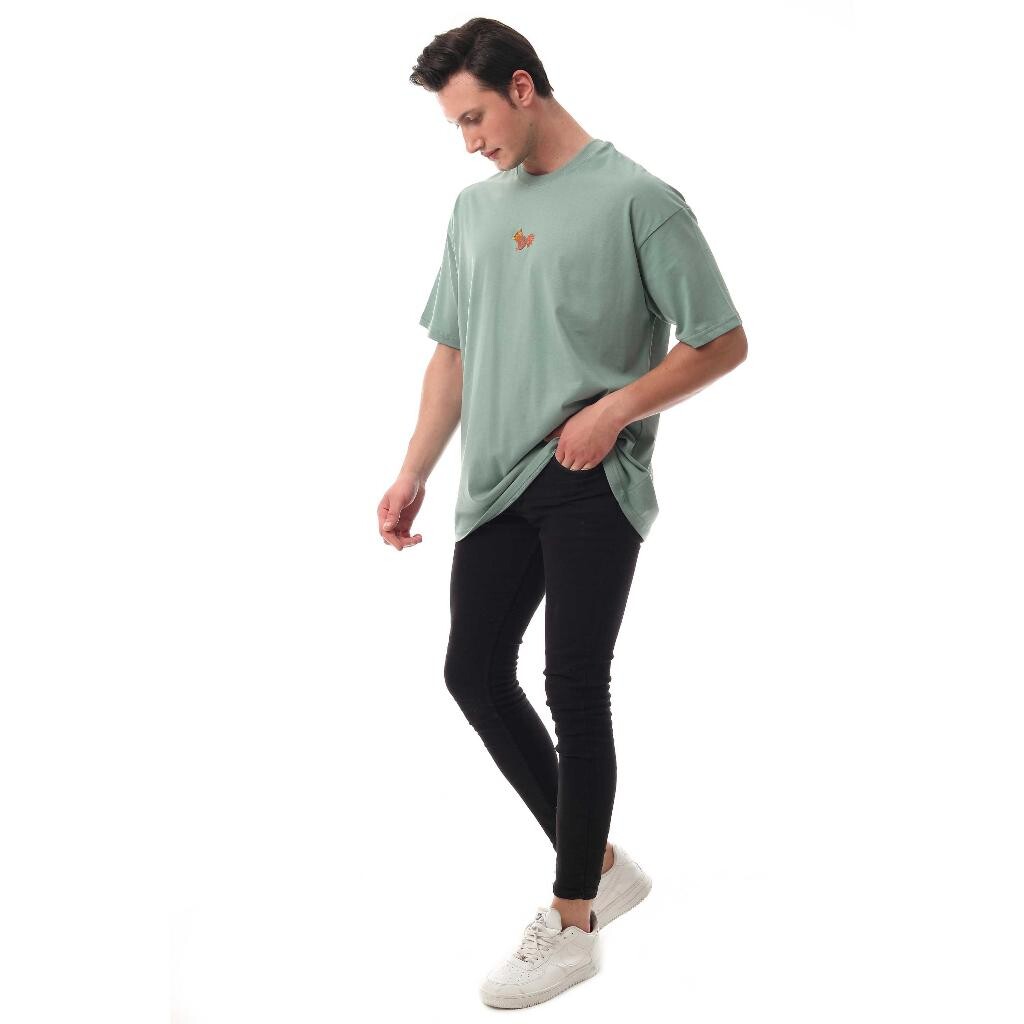 Sincap Nakışlı Relaxed Oversize Basic Erkek T-shirt Mint 6001 - 4