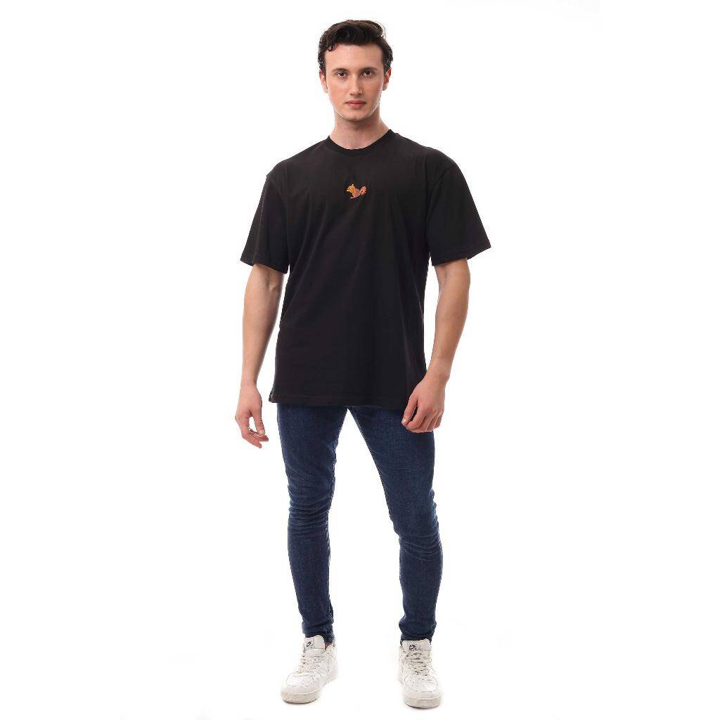 Sincap Nakışlı Relaxed Oversize Basic Erkek T-shirt Siyah 6001 - 2