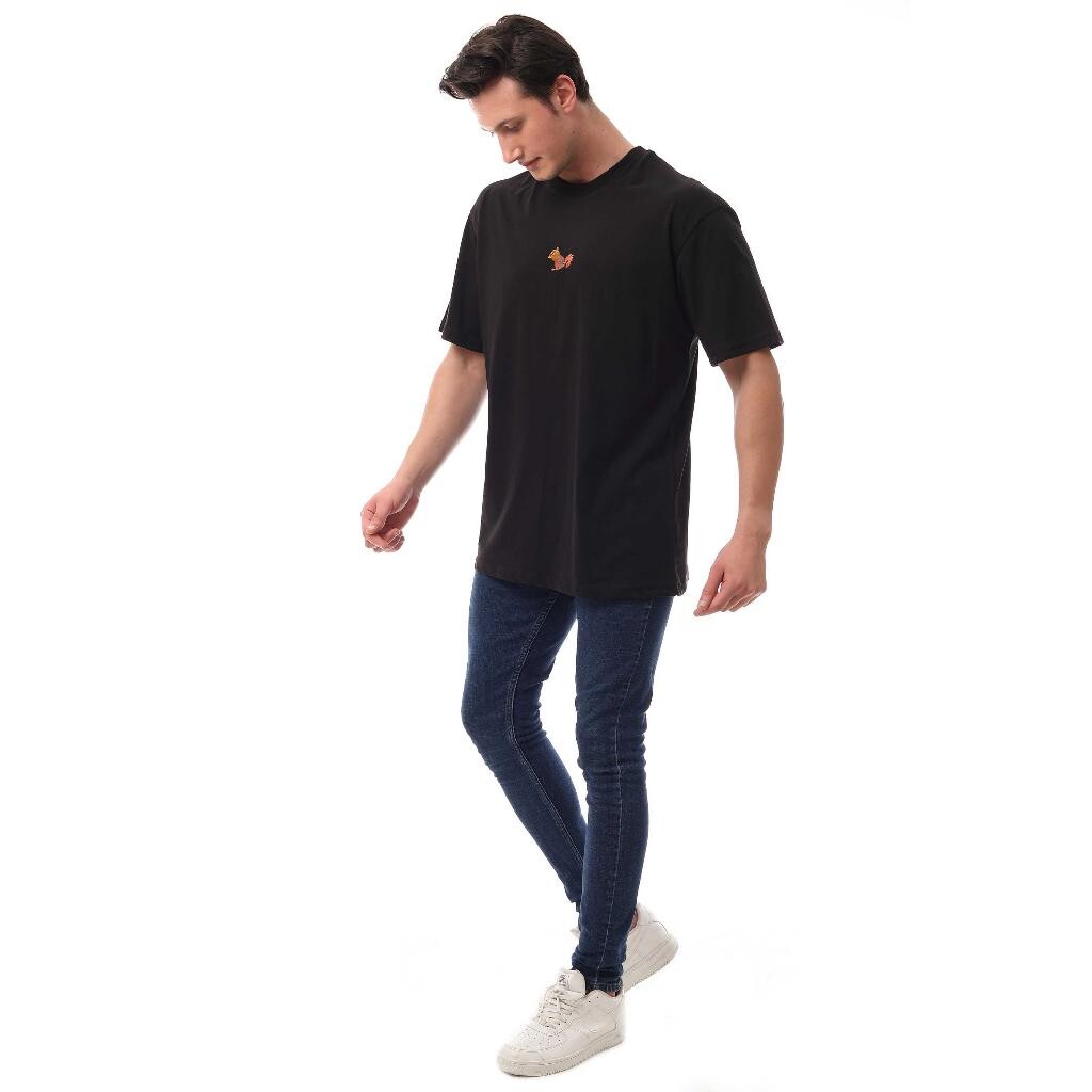 Sincap Nakışlı Relaxed Oversize Basic Erkek T-shirt Siyah 6001 - 3